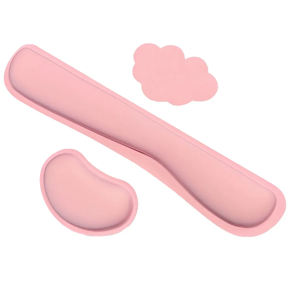 Cloud Shape Keyboard Wrist Rest Set – 3Pc Ergonomic Mouse Pad Wrist Rest Set Axl Pink