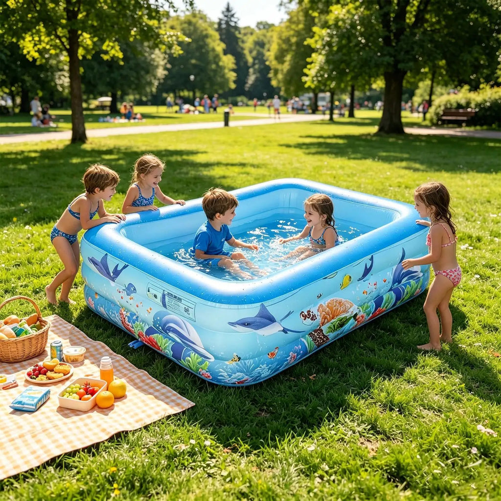 Inflatable Rectangle Kiddie Pool 55x35x17" – Backyard Summer Inflatable Kiddie Pool Axl