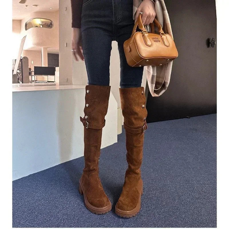 Women's Over-The-Knee Suede Wedge Platform Cowboy Boots Over-The-Knee Boots Axl