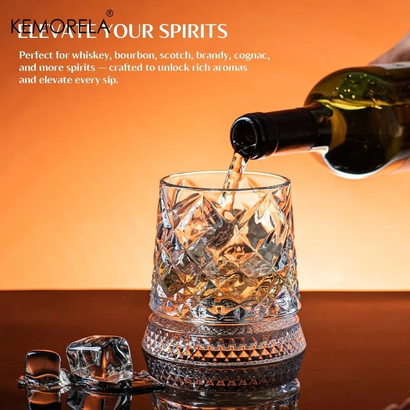 KEMORELA 300ml Spinning Whiskey Glasses Set of 2 | Bar Gift Whiskey Glass Set Axl