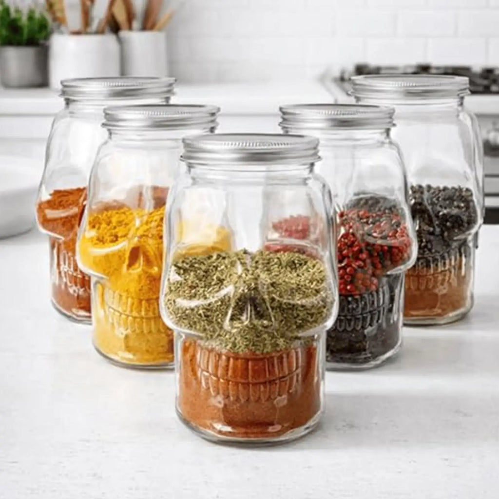 Skull Mason Jar with Lid 500ml/800ml | Gothic Spooky Storage Decorative Storage Jar Axl