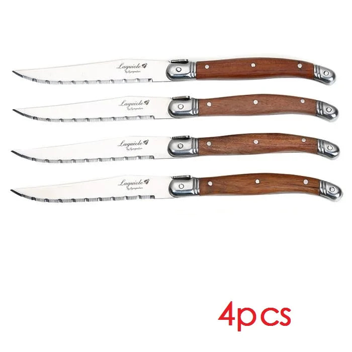 Laguiole Wood Handle Steak Forks Set – 8.5" Stainless Steel Steak Fork Set Axl 4pcs knife