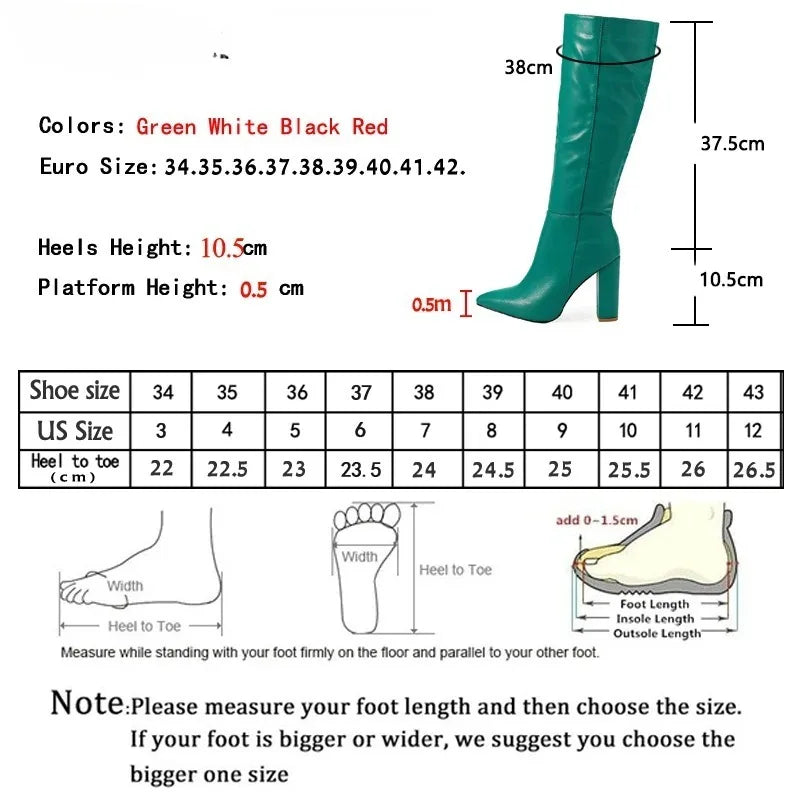 Women's Knee-High Boots | Chunky Heel Pointed Toe Zipper Booties Knee-High Boots Axl