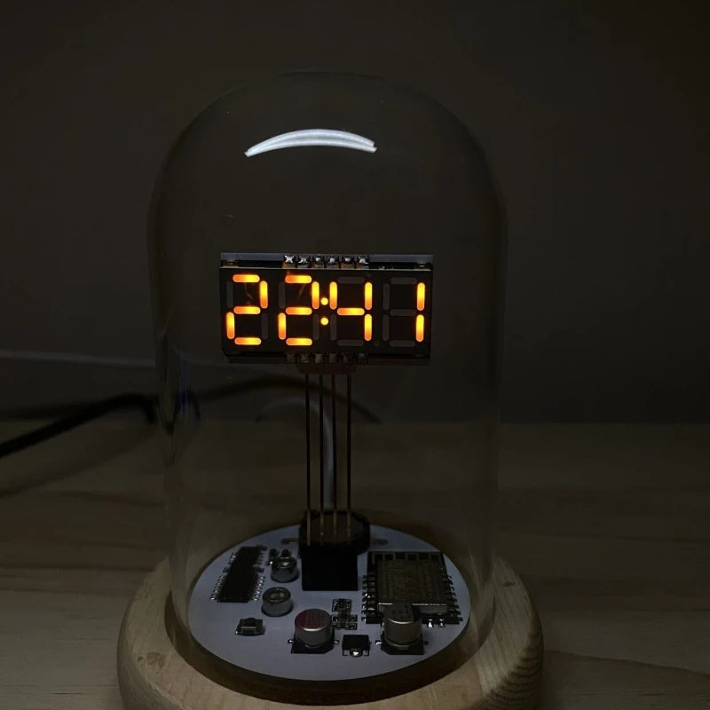 Retro Nixie WiFi Desk Clock – Transparent Glass Digital Clock Digital Desk Clock Axl Orange