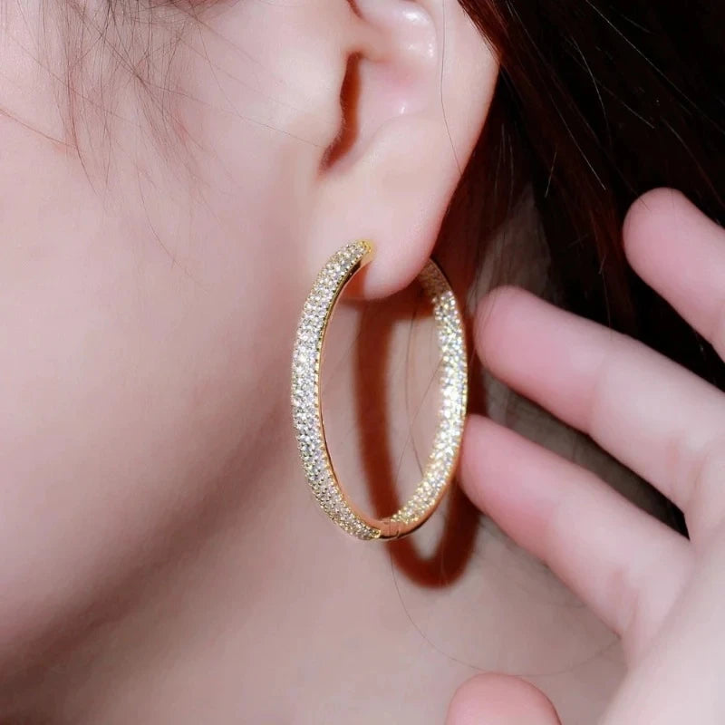 Huitan CZ Hoop Earrings – Sparkling Silver & Gold for Women Hoop Earrings Axl