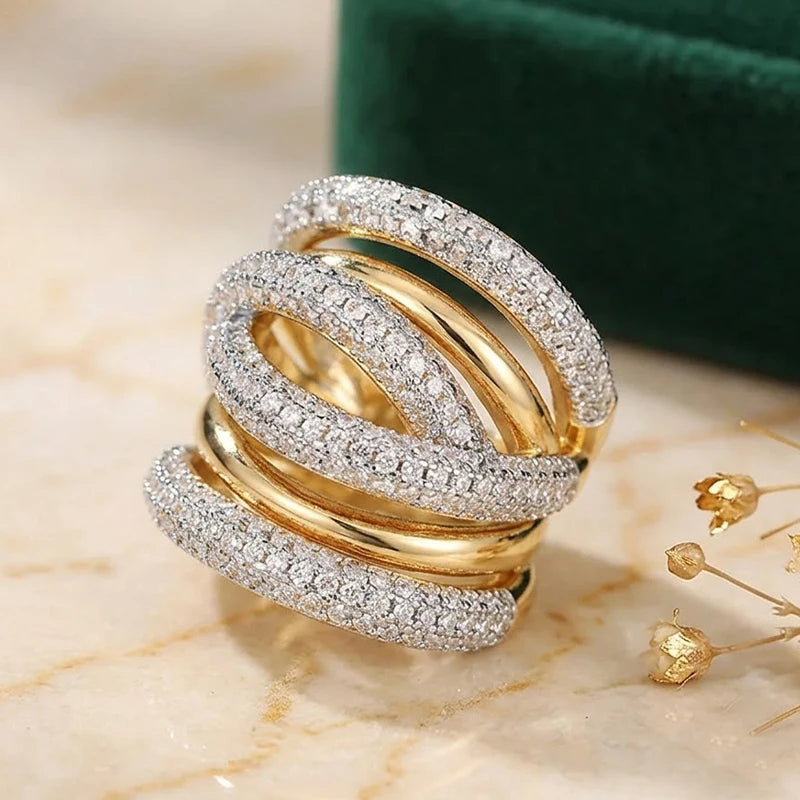 Huitan Multi-Layer Sparkling CZ Ring – Women's Wedding Band Fashion Ring Axl