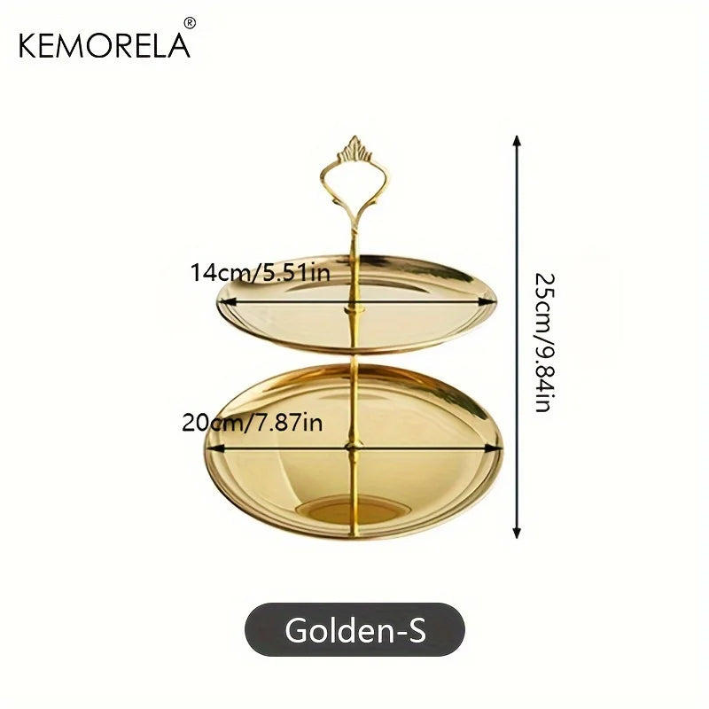 KEMORELA 2/3 Tier Stainless Steel Cake Stand – Gold & Silver Tiered Cake Stand Axl Golden-S