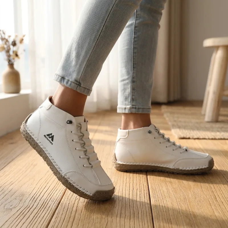 ZULIWAGN Women's Retro Leather Flat Sneakers | British Style Retro Leather Sneakers Axl