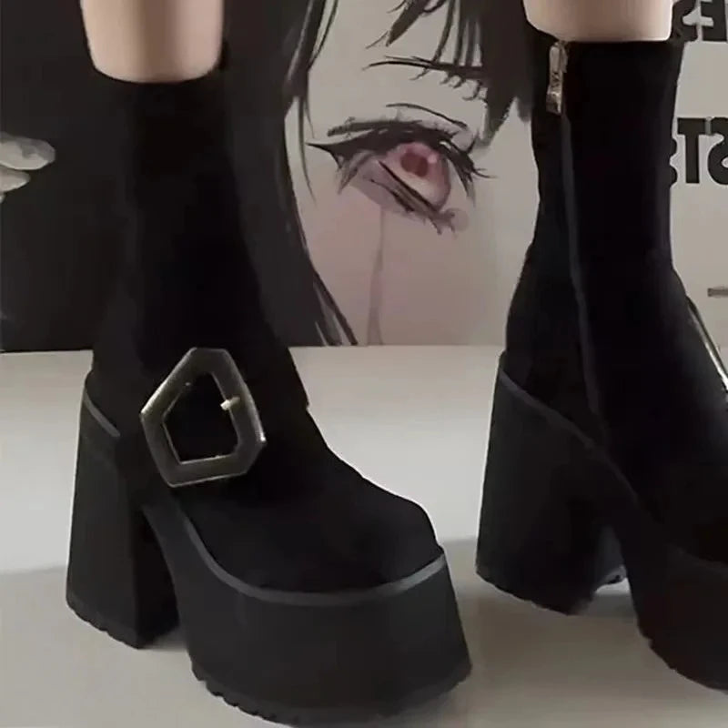 Women's Punk Platform Ankle Boots – Ultra-High Heel Buckle Platform Ankle Boots Axl Black suede 35