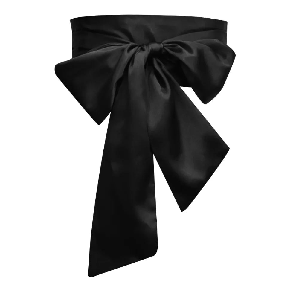 Women's Satin Bow Waist Belt – Wide Cummerbund Ribbon Strap Satin Waist Belt Axl Black