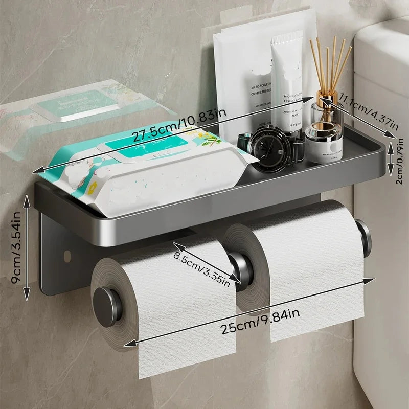 Aluminum Toilet Paper Holder with Storage Shelf | Bathroom Toilet Paper Holder Axl
