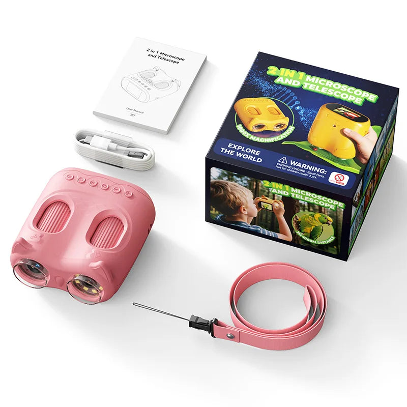 Kids 2-in-1 Microscope & Binoculars Toy – 1000X Magnification Kids Science Toy Axl YELLOW