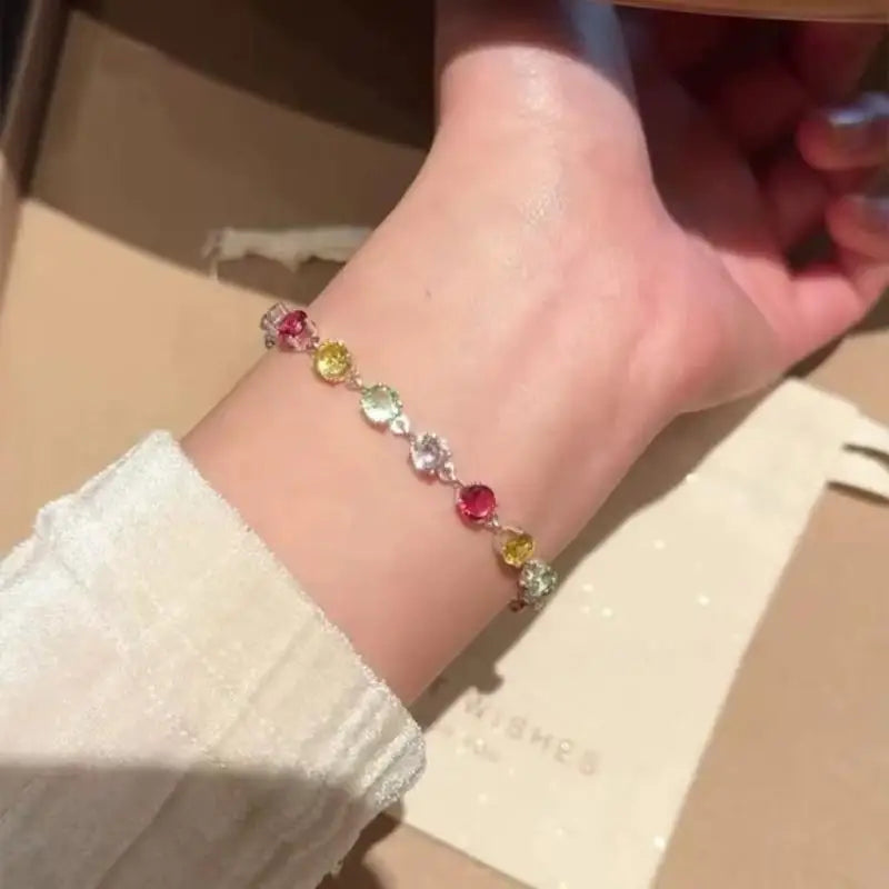 Colorful Crystal Zirconia Bracelet – Korean Style Women's Jewelry Fashion Bracelet Axl