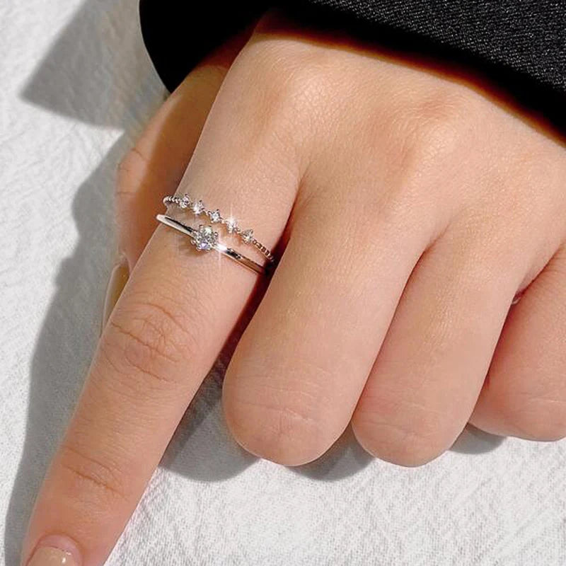 Huitan 2-Piece Stackable Silver CZ Thin Rings Set for Women Stackable Ring Set Axl