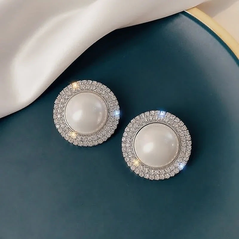 Huitan Pearl & Cubic Zirconia Stud Earrings – Women's Jewelry Pearl Stud Earrings Axl