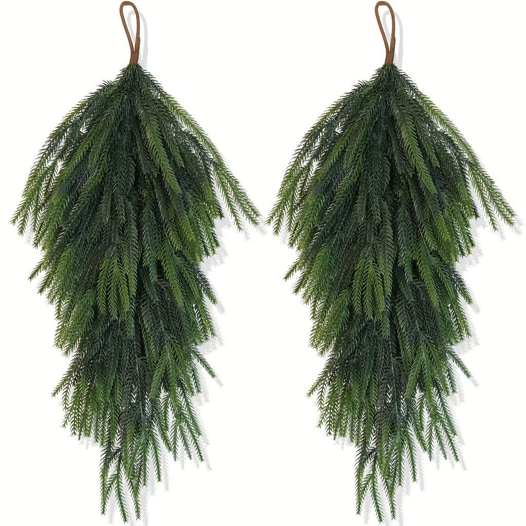 2-Pack Artificial Pine Teardrop Wreath – Outdoor Christmas Door Decor Holiday Door Wreath Axl