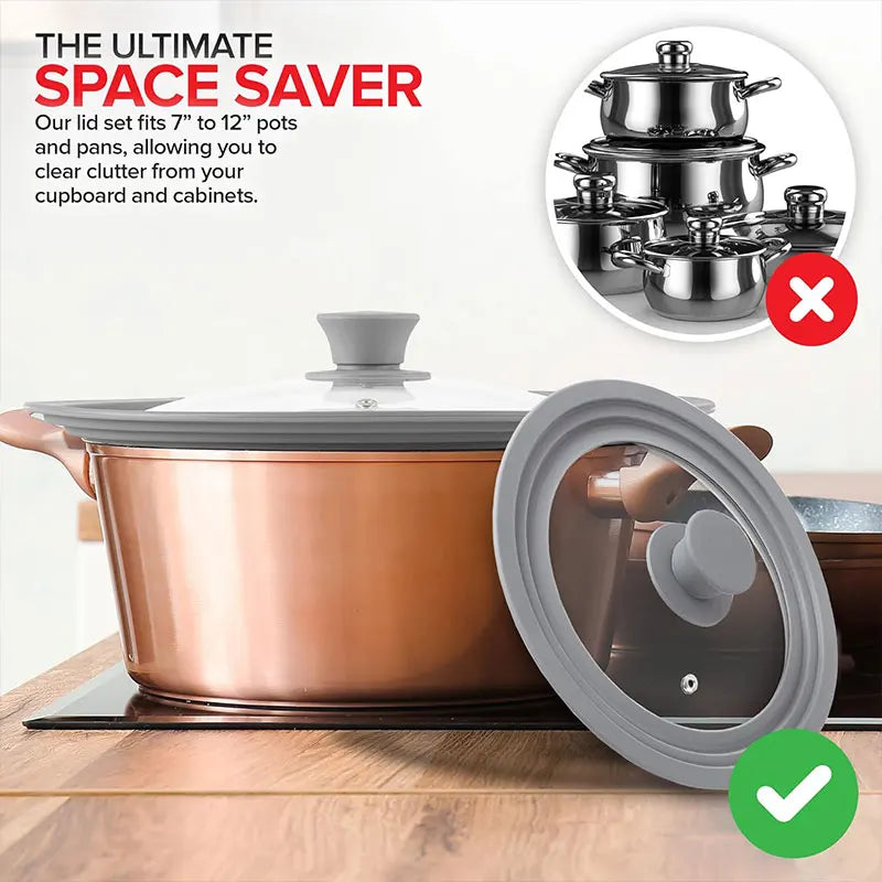 Universal Tempered Glass Lid for Pots & Pans – 24cm 26cm 28cm Cookware Lid Axl