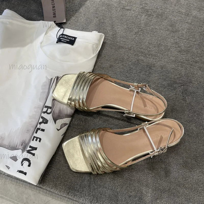 Women's Retro Strappy Flat Sandals – Buckle Open Toe Beach Shoes Women's Flat Sandals Axl