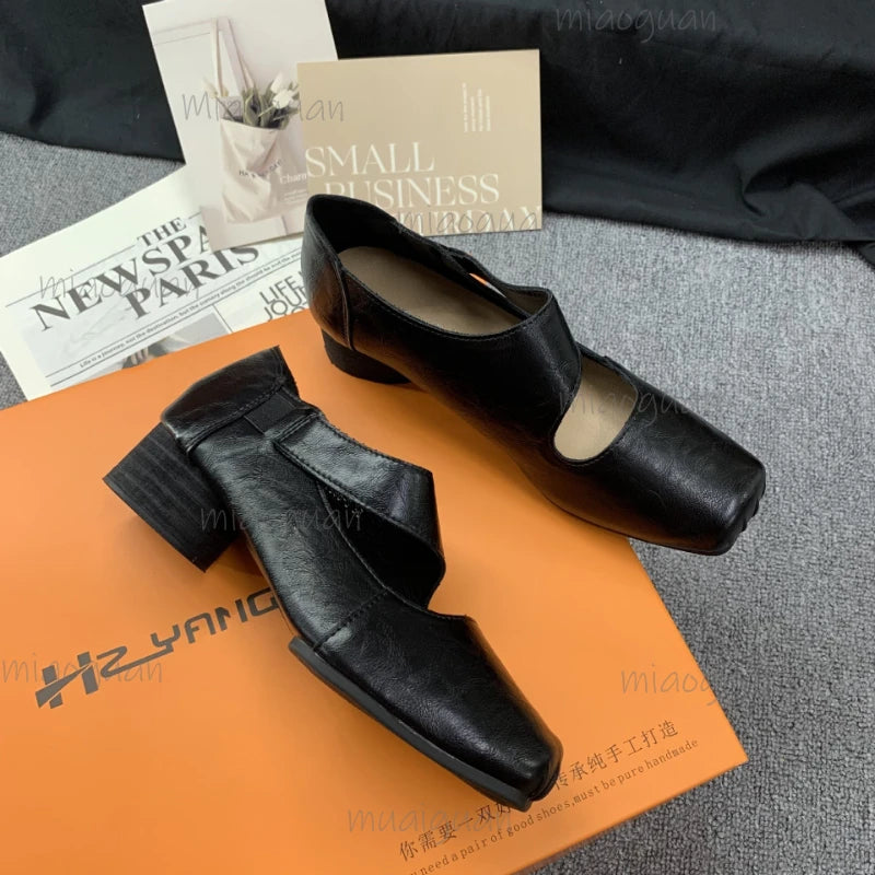 Women's Mary Jane Chunky Heel Pumps – Square Toe Slip-On Mary Jane Pumps Axl