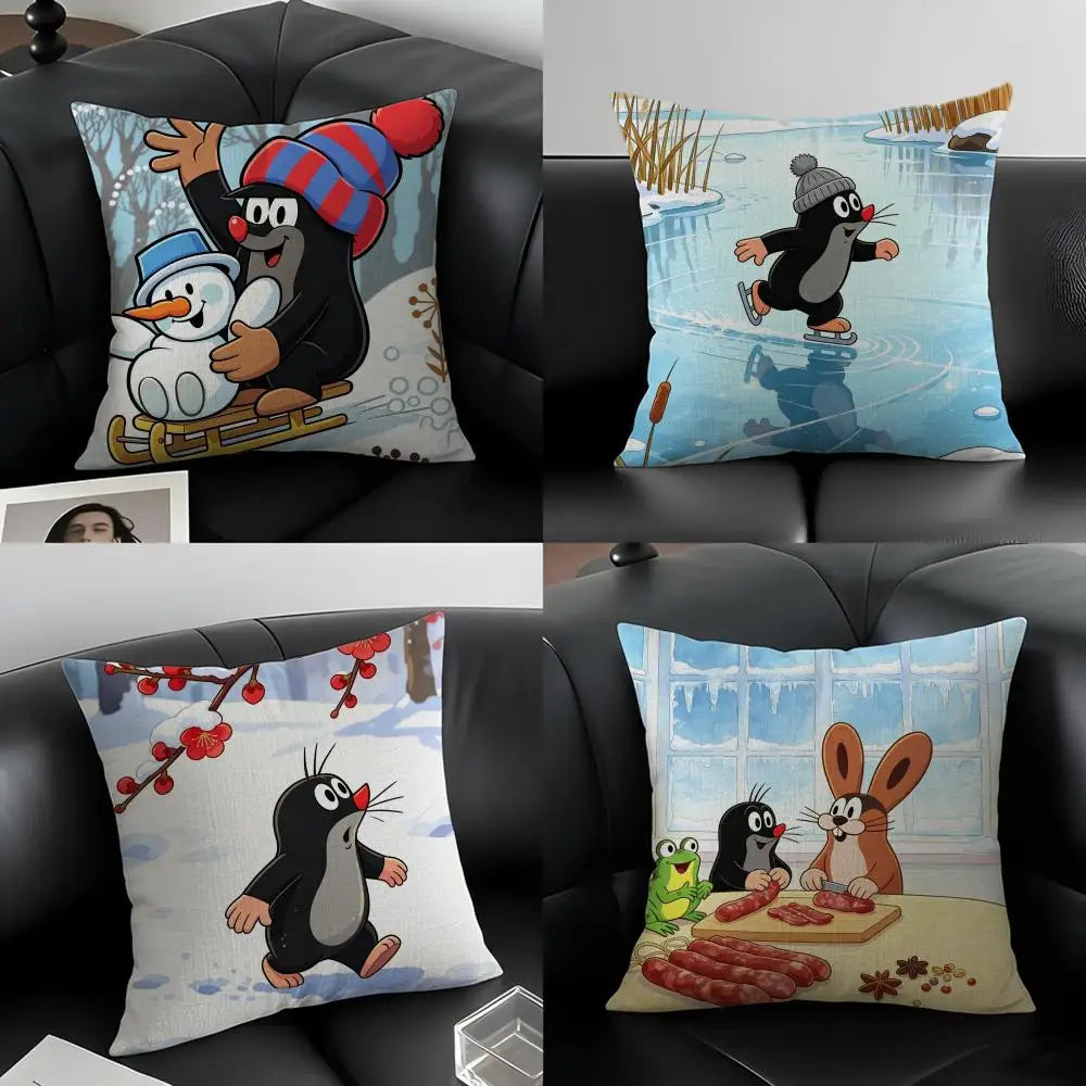 Cartoon Mole Linen Cushion Cover | Sofa, Bed & Chair Decor Linen Cushion Cover Axl