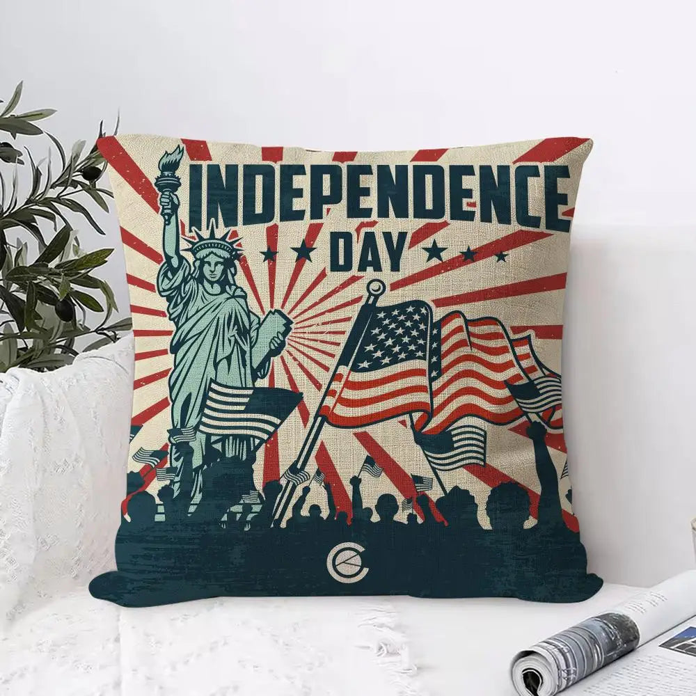 Independence Day Linen Cushion Cover – Patriotic Pillowcase Decorative Pillow Cover Axl White2 30X30cm