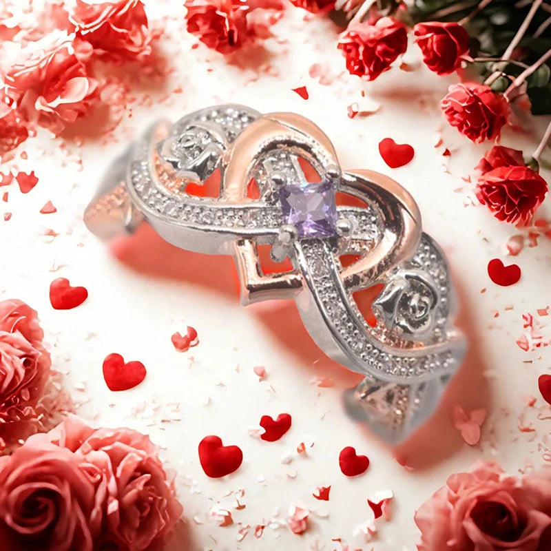 Huitan Two-Tone Women's Ring – Silver & Rose Gold CZ Fashion Ring Axl