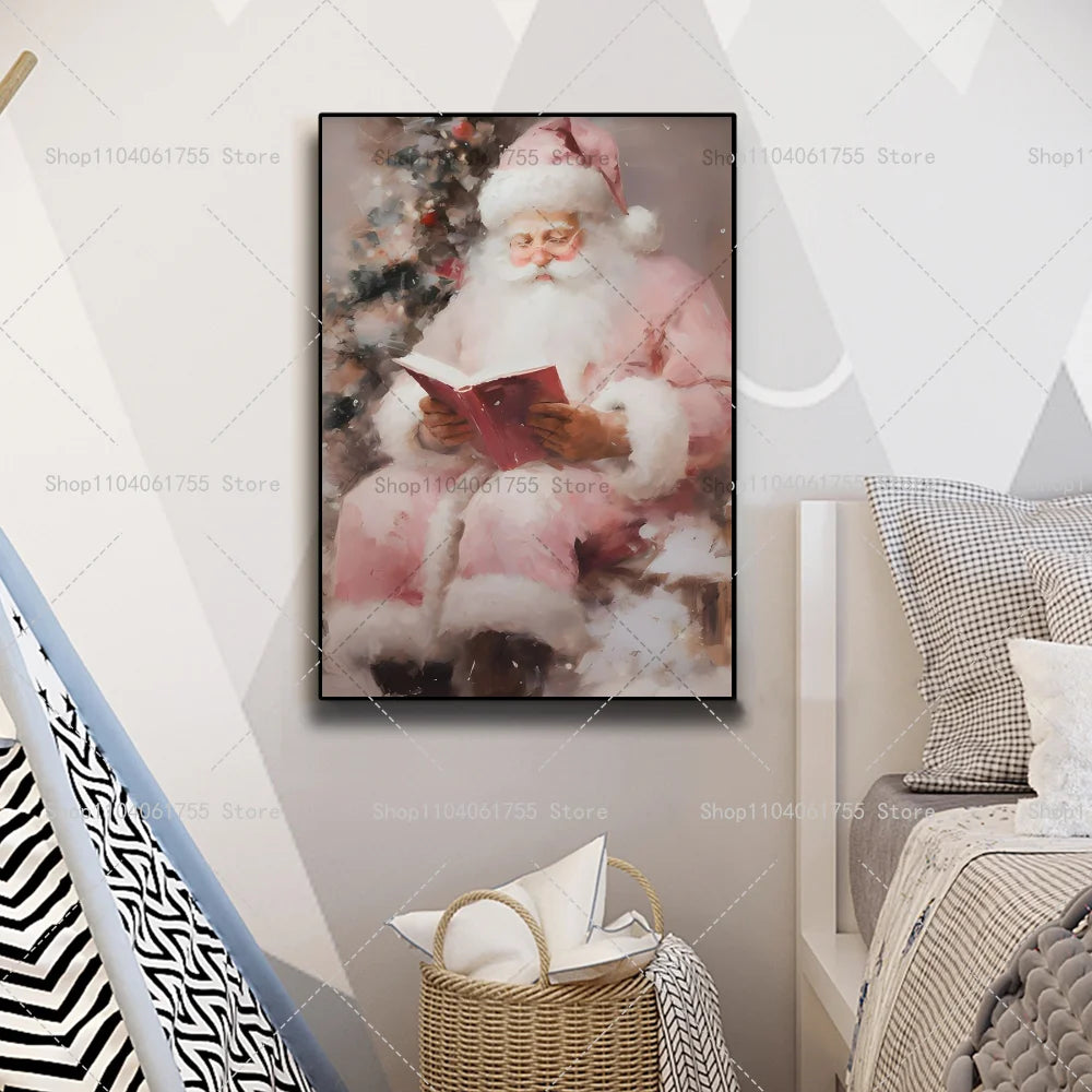Christmas Pink Reindeer Santa Wall Poster | Self-Adhesive Sticker Wall Art Poster Axl