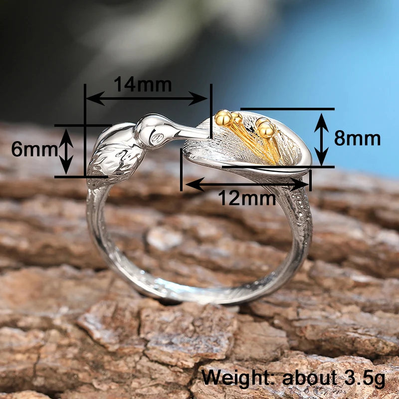 Huitan Two-Tone Bird & Flower Ring for Women | Brass Fashion Ring Fashion Ring Axl