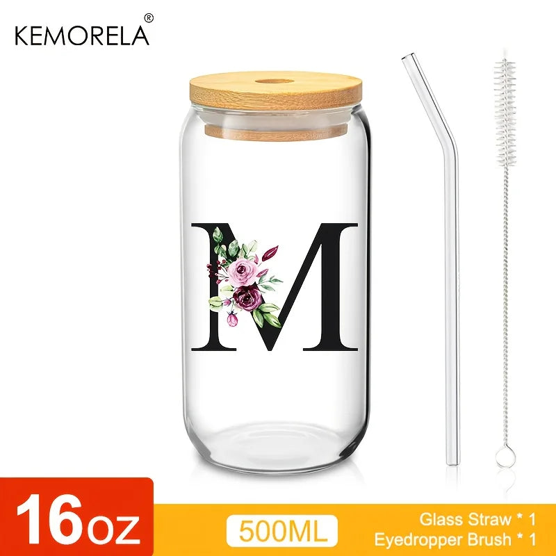 470ml Glass Tumbler with Bamboo Lid & Straw | Mason Jar Cup Glass Tumbler Axl M 470ml