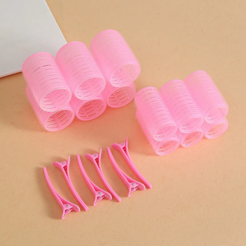 Self-Grip Hair Rollers 12Pc + Clips – No-Heat DIY Curlers Hair Rollers Set Axl Light pink