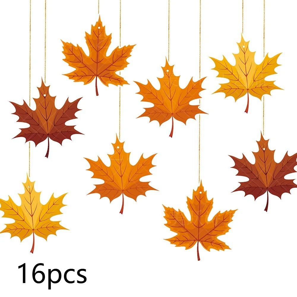 16-Piece Autumn Maple Leaf Hanging Decorations – Thanksgiving Seasonal Party Decor Axl 16pcs