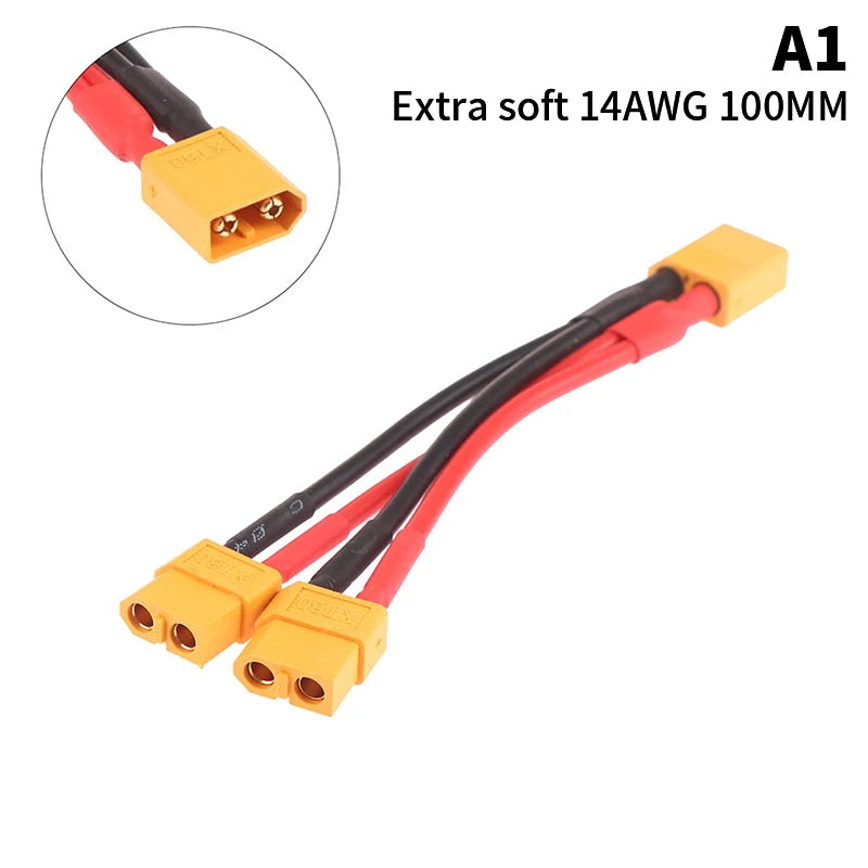 XT60 Y Splitter 14AWG Silicone Wire – RC Battery Connector RC Battery Connector Axl No plug 1 male to 2 female