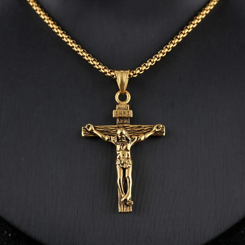 Men's Silver Cross Crucifix Pendant Necklace – Link Chain Cross Pendant Necklace Axl