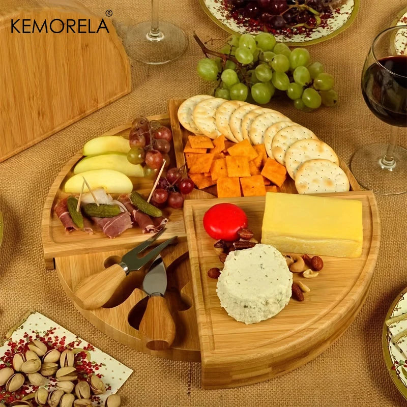 KEMORELA Wooden Cheese Board Set with Drawer & Cutlery Tools Cheese Board Set Axl