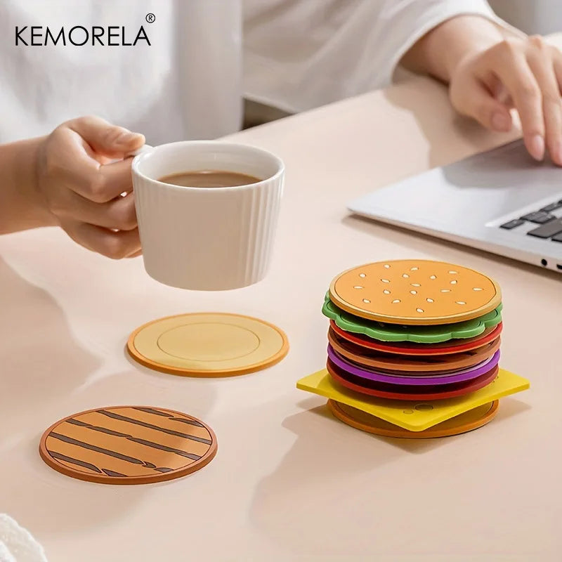 8-Piece Burger Shape Silicone Coaster Set | Fun Kitchen Gift Silicone Coaster Set Axl