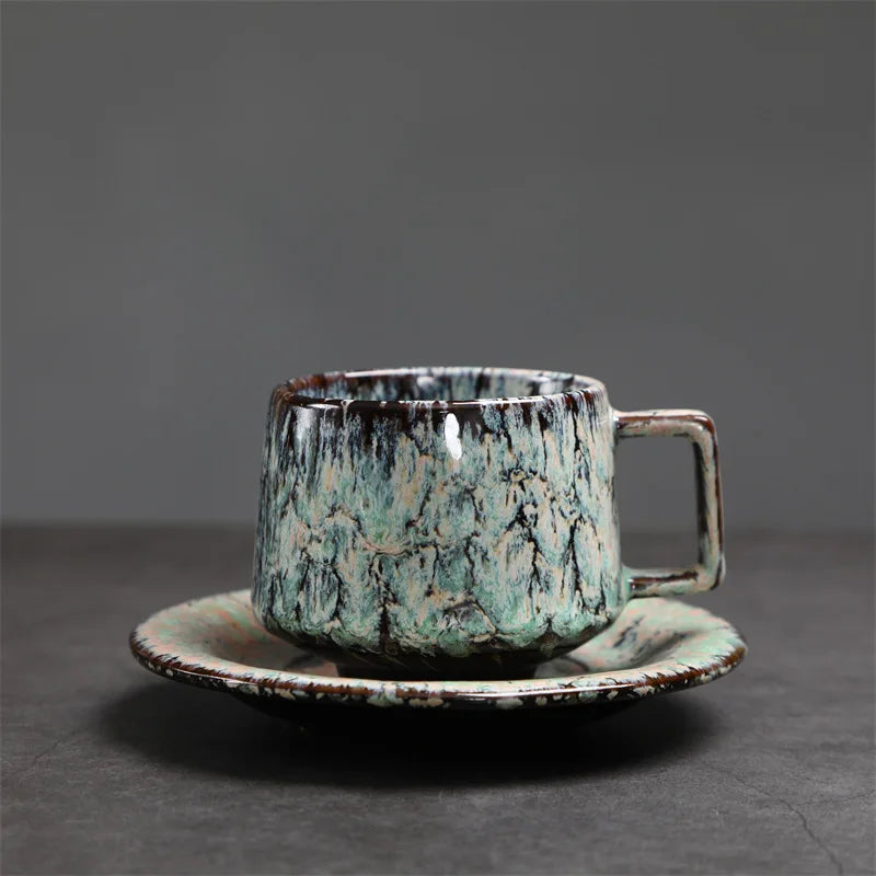 180ml Japanese Kiln-Fired Ceramic Espresso Cup & Saucer Set Ceramic Espresso Cup Axl Peacock blue 180ml