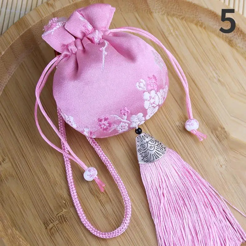 Vintage Brocade Sachet Bag – Hanfu Tassel Car Hang & Storage Decorative Sachet Pouch Axl Pink
