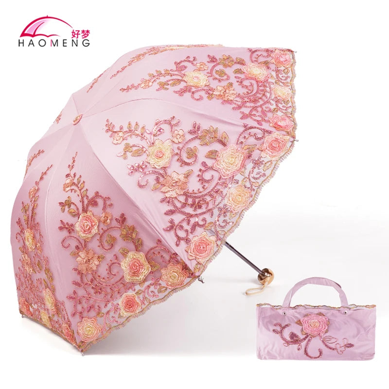 Women's Lace Embroidery Folding Parasol – UV & Rain Umbrella Folding Parasol Axl Style 16 Aluminum 8K