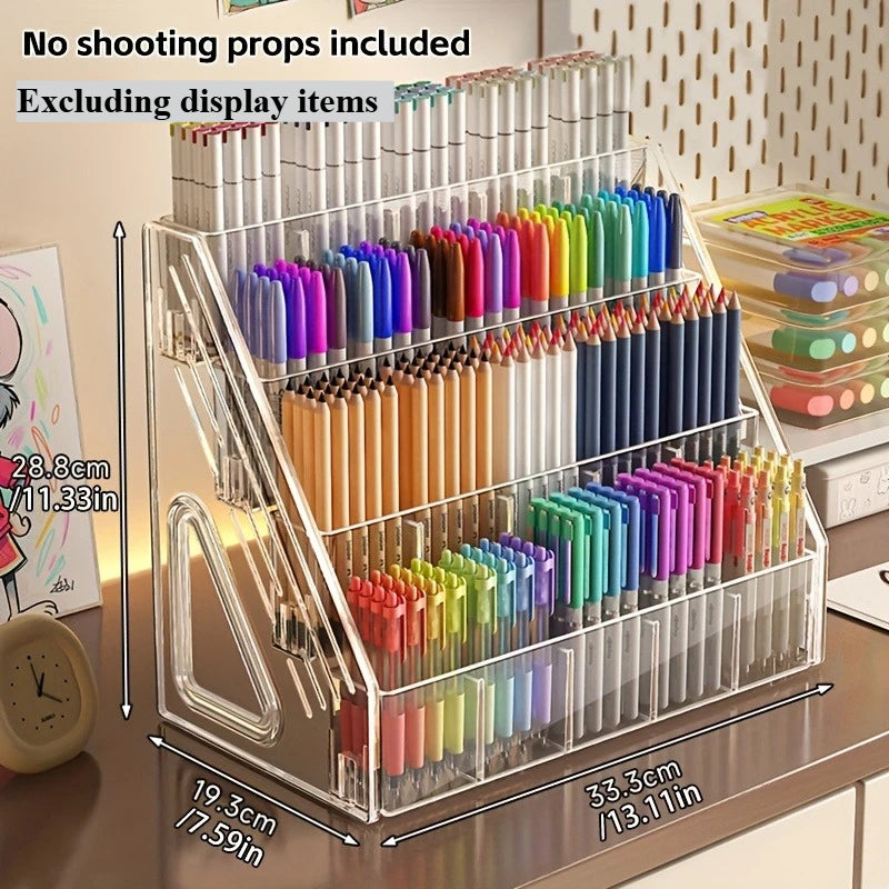 Large Capacity Pen Holder – Multi-Compartment Desk Organizer Desk Pen Organizer Axl 4 layers-1pc