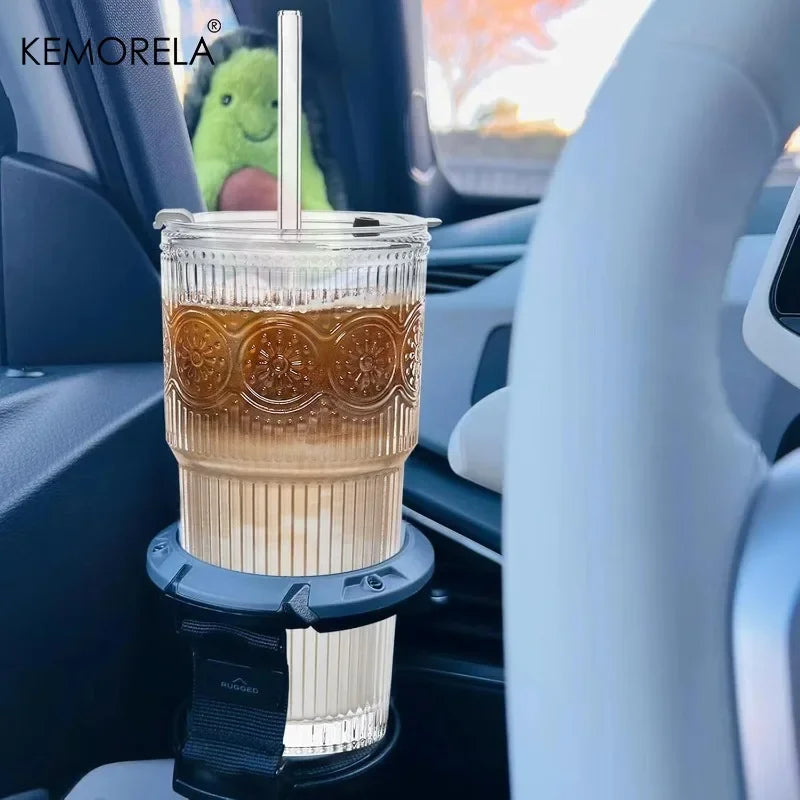 KEMORELA 600ml Floral Glass Tumblers with Lid & Straw Glass Tumbler Set Axl