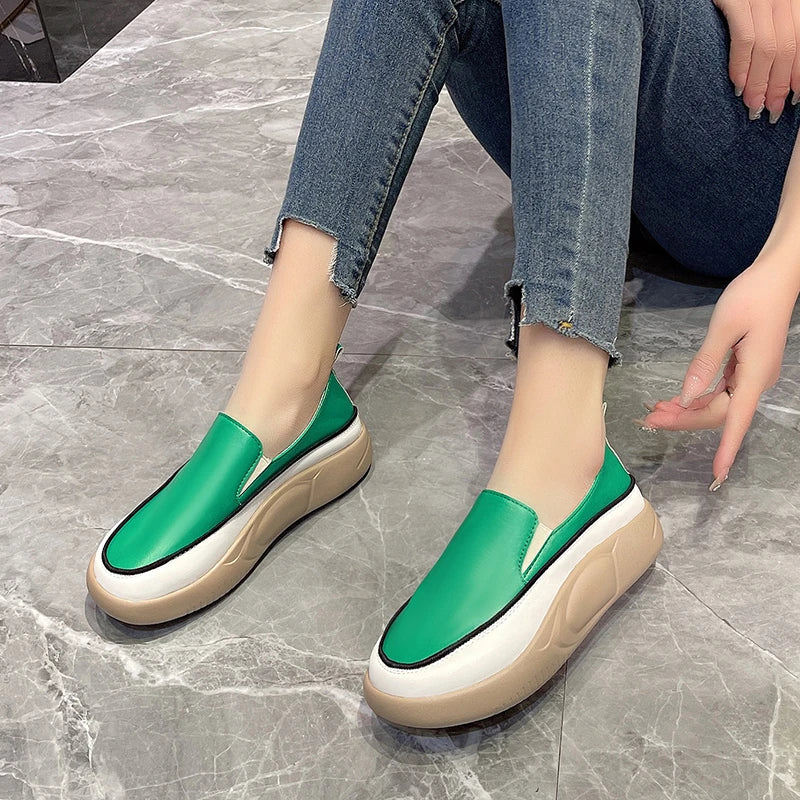Women's Platform Slip-On Loafers – Casual Vulcanized Sneakers Platform Loafers Axl