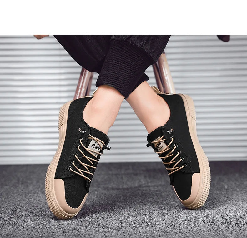 Men's Canvas Vulcanized Sneakers – Breathable Casual Flat Shoes Canvas Casual Sneakers Axl