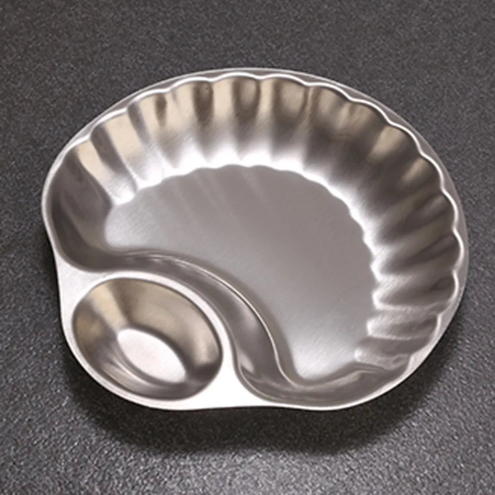 Stainless Steel Snack Plate with Sauce Cup – Gold & Silver Snack Serving Plate Axl shell-silver