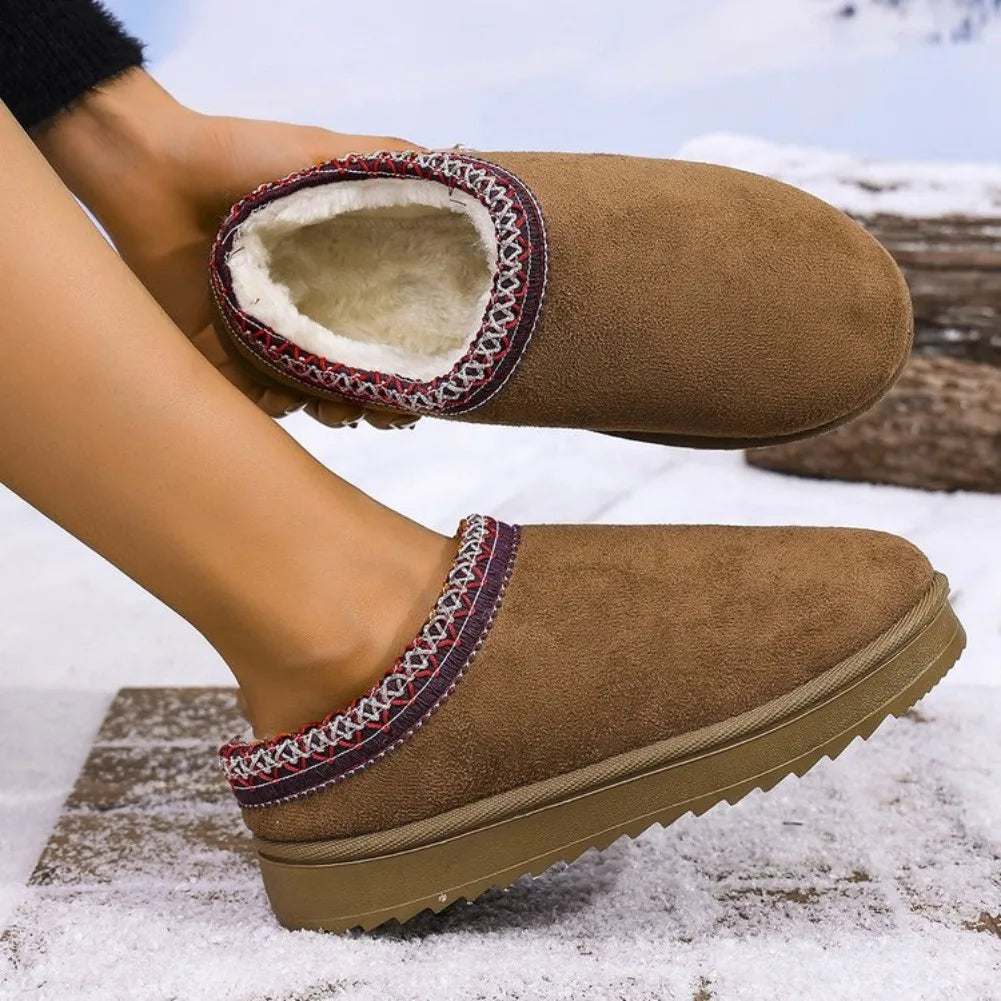 Women's Slip-On Snow Boots – Warm Plush Flat Ankle Winter Boots Women's Snow Boots Axl