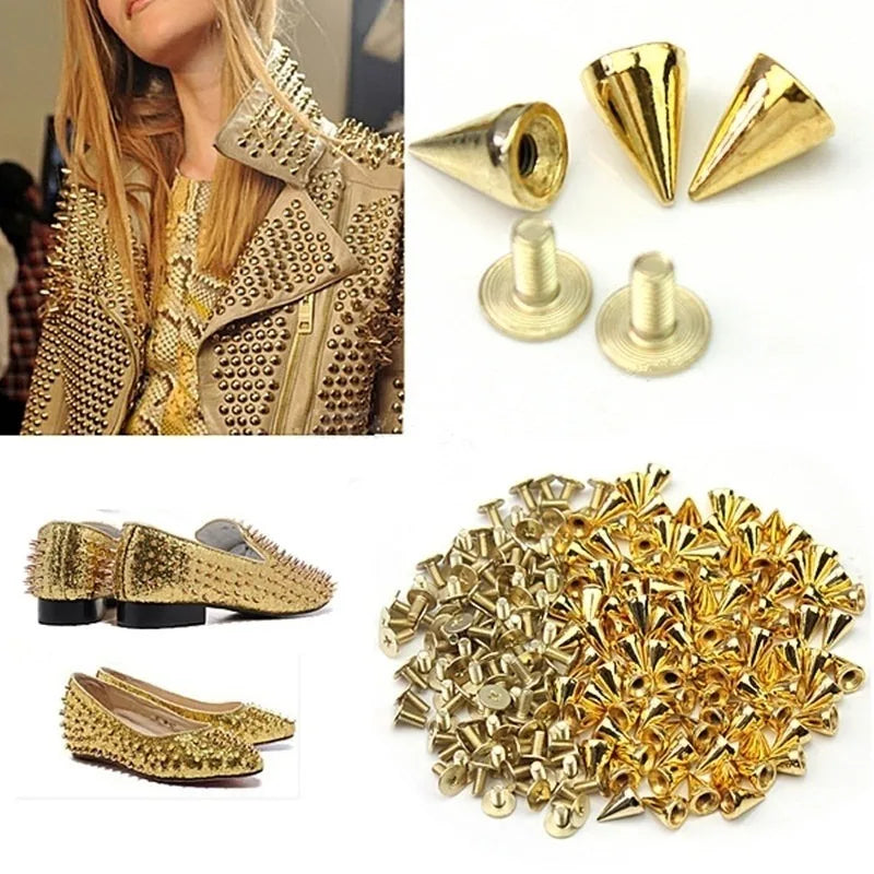 100Pcs Cone Studs & Spikes – Punk DIY Rivets for Leather & Clothes Punk Craft Studs Axl