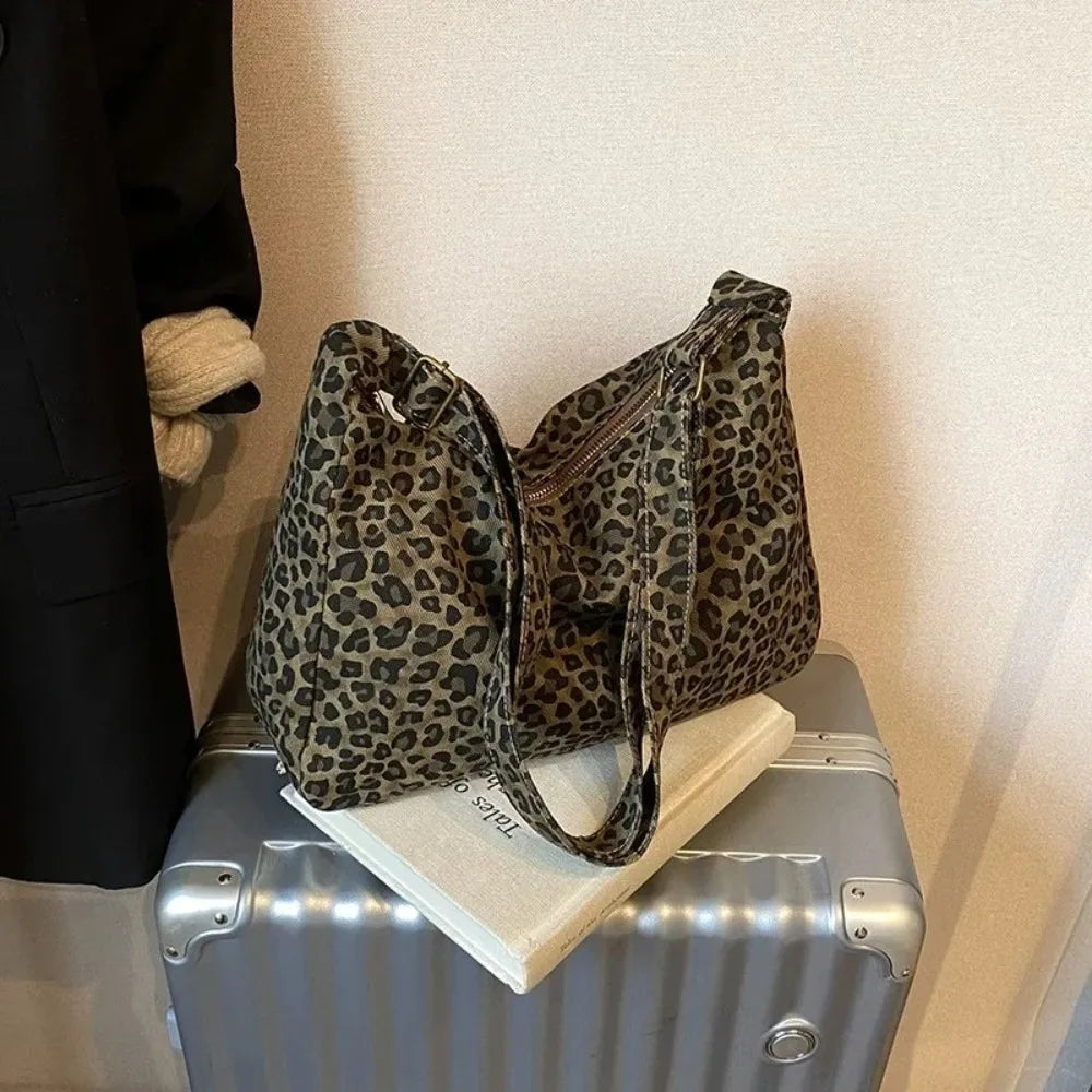 Women's Leopard Print Canvas Crossbody Shoulder Bag – Large Canvas Crossbody Bag Axl Khaki