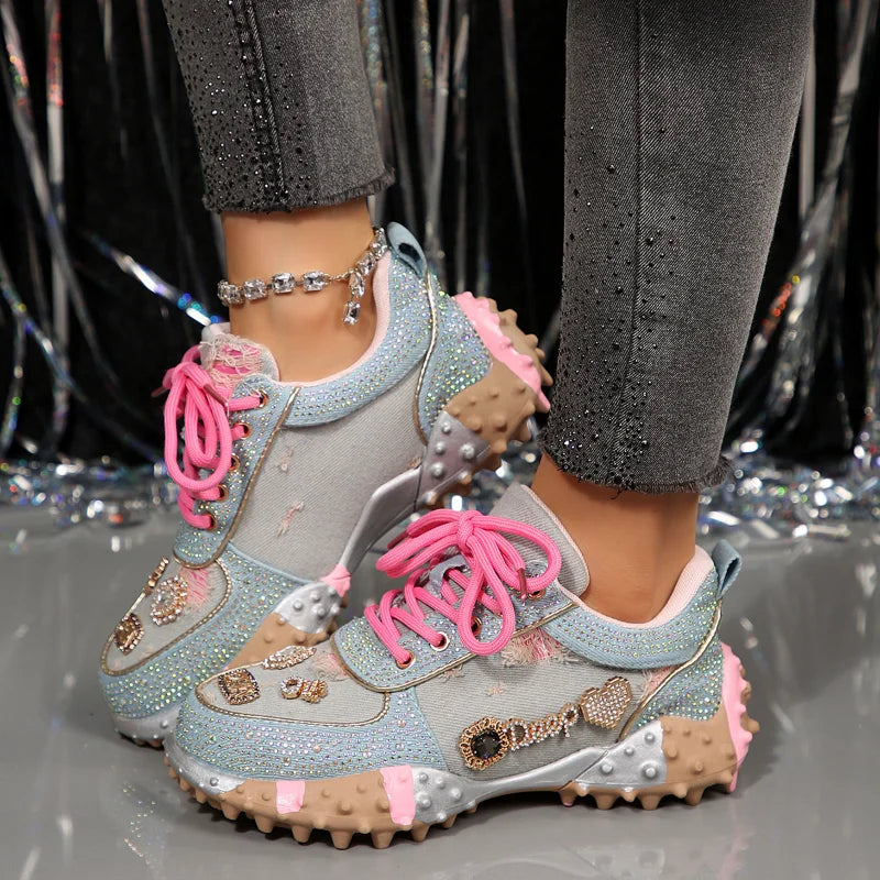 UXST Women's Crystal Embroidery Luxury Sneakers Anti-Slip Luxury Sneakers Axl