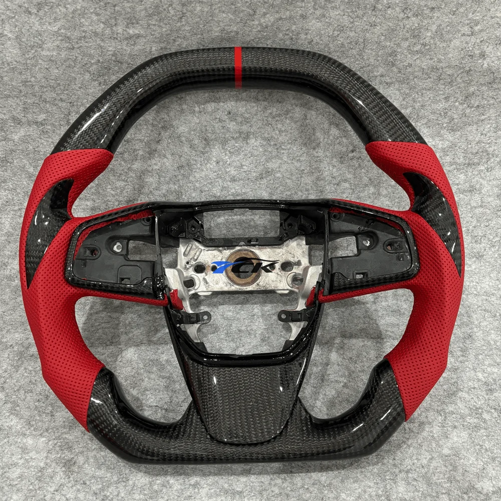 Carbon Fiber Red Leather Steering Wheel – Honda Civic Type-R FK8 Custom Steering Wheel Axl Steering Wheel