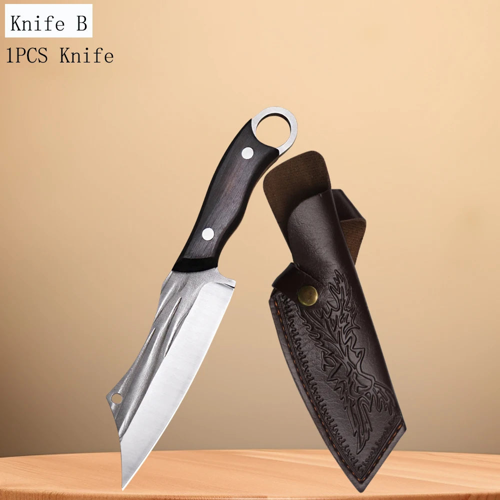 WXCOO High Carbon Forged Meat Cleaver & Chef Knife Set Kitchen Knife Set Axl Knife B