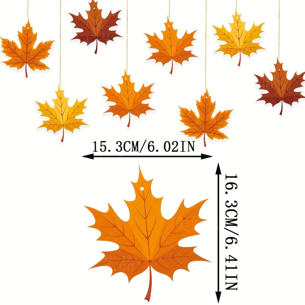 16-Piece Autumn Maple Leaf Hanging Decorations – Thanksgiving Seasonal Party Decor Axl